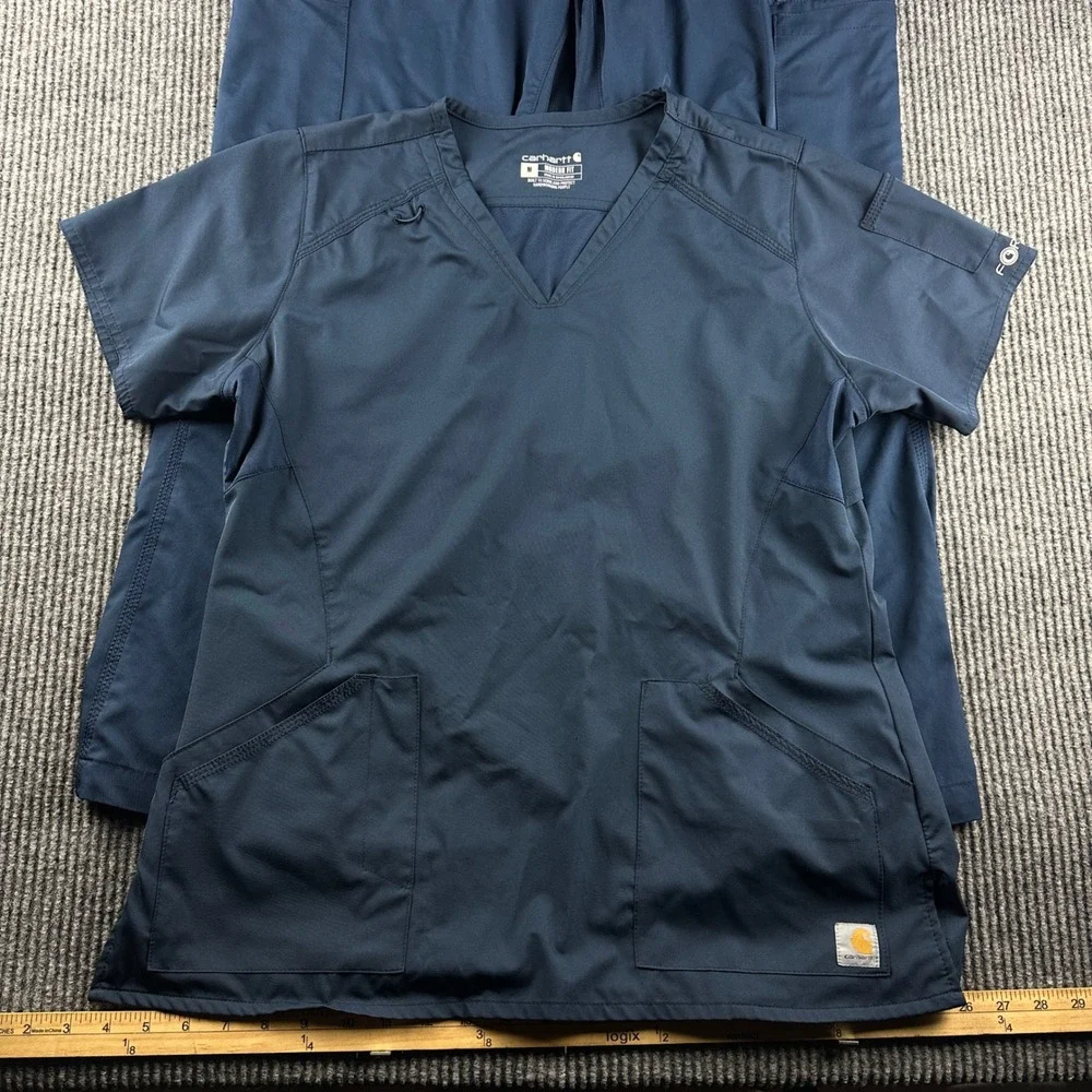 Carhartt Force Modern Fit Scrub Set Navy Blue V-Neck Top Cargo Pants Womens M/L